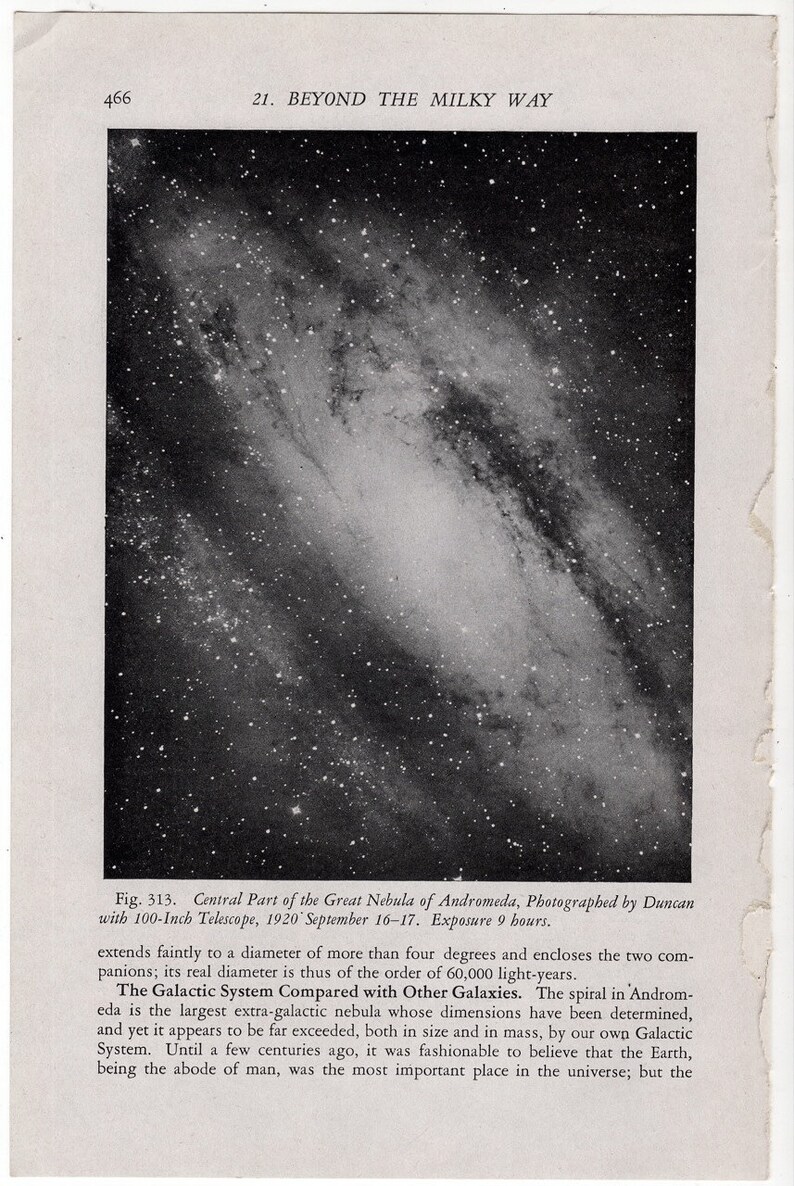 c. 1946 ANDROMEDA NEBULA print original vintage celestial astronomy print central part of the great nebula image 3