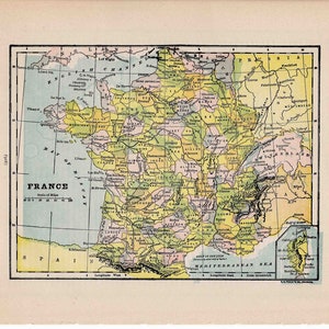c. MAPA DA FRANÇA 1910 - gravura antiga original - mapas do mundo - Europa - cartografia internacional - Paris