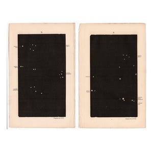 RARE ! c 1857 Carte des étoiles gravées • lot de 2 gravures anciennes originales • estampes d'astronomie • céleste • Constellation du Capricorne Pégase • étoiles