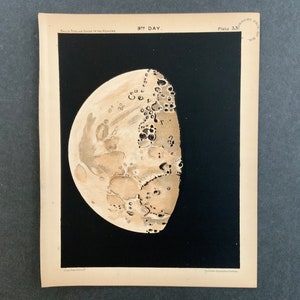 c. 1910 MOON PHASE day 9 - original antique print - lunar phases - full moon - crescent & gibbous moon print • astronomy print • lunar cycle