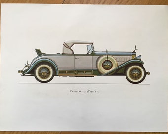 CADILLAC 1930 - classic car print - original vintage lithograph printed in the 1960’s - collectable automobile - antique restored autos