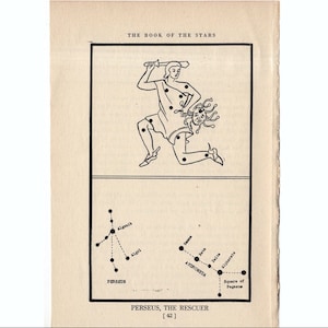ca. 1944 Perseus - CONSTELLATION FIGURE Druck - original Vintage Astronomie Druck - Sternkarte - himmlische Lithographie - der Retter