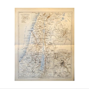 H. 1875 Palästina Landkarte • antiker Originaldruck • Landkarte des Nahen Ostens • Palästina • Mittelmeer • Heiliges Land Jerusalem Karte