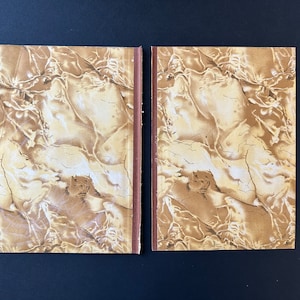 c. 1912 MARBLED PAPER • ANTIQUE • set of 2 brown & beige colored hand made marbled papers - original antique decorative end papers - beige