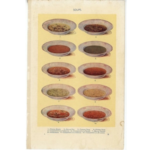 c. 1912 SOUPS lithograph original antique print food print Mrs Beeton's Book of Household Management cooking print SOUP & CONSOMÉ image 1