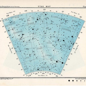 ca. 1955 STAR MAP lithografie • boog 68 sterrenbeelden • originele vintage hemeldruk