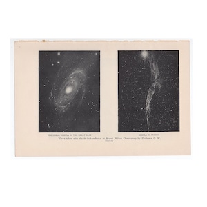c. 1925 NEBULAS Lithographie - original vintage Astronomiedruck - Spiralnebeldruck - in Ursa Major & Cygnus - vom Mount Wilson Observatorium