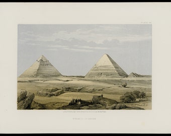 c.1856 PYRAMIDS AT GEEZEH lithograph • original antique print • Egyptian print • ancient Egypt • The Great Pyramids of Giza by David Roberts