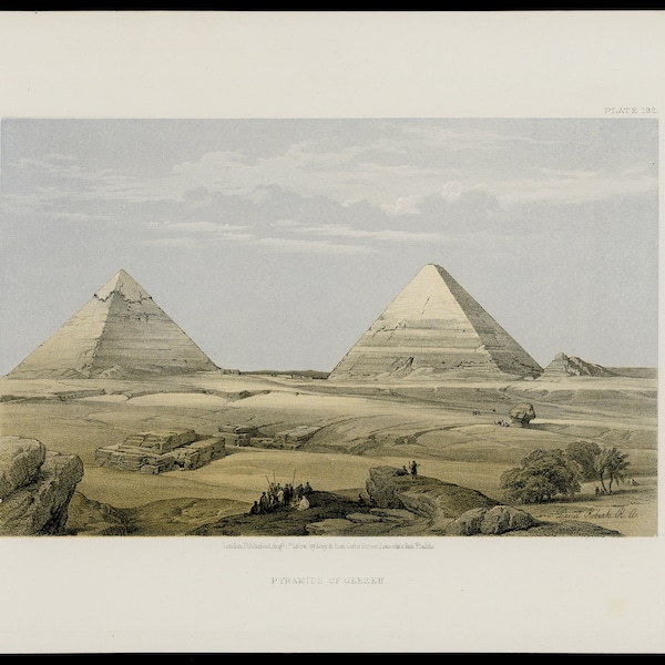 c.1856 PYRAMIDS AT GEEZEH lithograph • original antique print • Egyptian print • ancient Egypt • The Great Pyramids of Giza by David Roberts