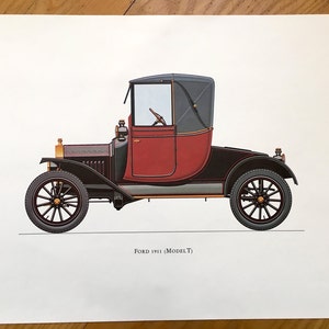 FORD 1911 - classic car print - original vintage lithograph printed in the 1960’s - collectable automobile - antique restored autos