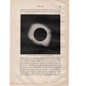 c. 1903 TOTAL SOLAR ECLIPSE lithograph - antique astronomy print - total solar eclipse lithograph - with corona and prominences
