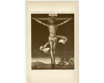 JESUS CHRIST lithograph c. 1903 •  Christ on the cross • original antique print • Easter print • crucifixion print