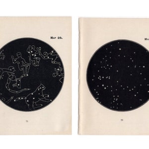 H. 1903 NORD- & SÜDPOL Sternenkarten • 2er Set original antike Drucke • Sternbilddruck • Himmelsdruck • Astronomiedruck in schwarz