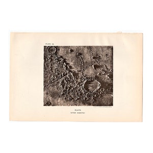 c. 1891 MOON CRATER PLATO lithograph • original antique print • celestial • astronomy print • lunar landscape • Lunar impact crater print