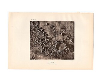 c. 1891 MOON CRATER PLATO lithograph • original antique print • celestial • astronomy print • lunar landscape • Lunar impact crater print
