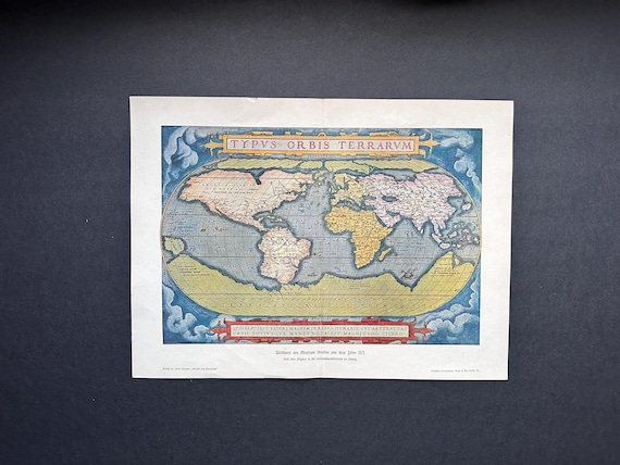 C. 1900 WORLD MAP Lithograph - Original Antique Print - View of