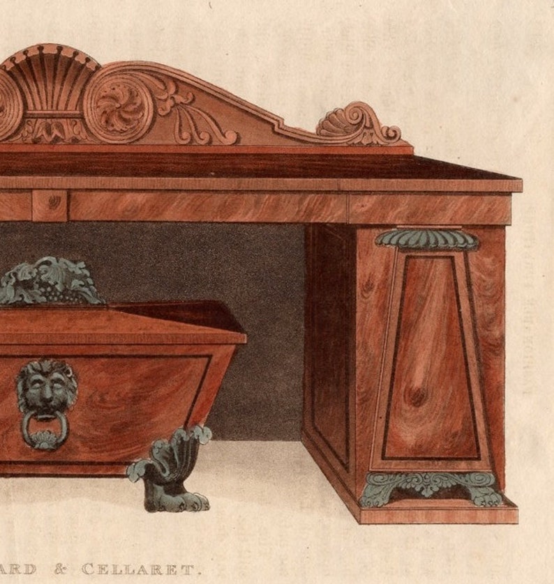 sideboard /& cellaret bar original antique furniture home decorative engraving 1822 FURNITURE cabinet for keeping wine and liquor