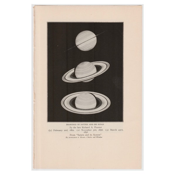 c. 1925 SATURN lithograph - vintage astronomy print - planet print - vintage lithograph - Rings of Saturn - Solar System print