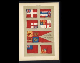 第一次世界大戦前の各国国旗を描いた1912年製アンティーク版画 - 2枚