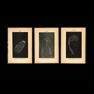 c. 1848 HALLEY&#39;S COMET engravings • set of 3 original antique prints • famous comet prints • periodical comet • comet head • 1P/Halley