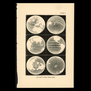 c. 1868 LA TERRA VISTA DALLO SPAZIO litografia • stampa antica originale • stampa celeste • stampa astronomica • Pianeta Terra • Madre Terra