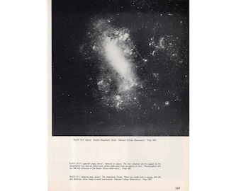 Magellanische Wolk lithografie ca. 1952 - originele vintage print • astronomische print - dwergsterrenstelsel - zonnestelsel - spiraalstelsel
