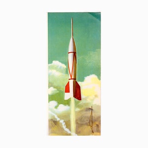 c. 1964 ROCKET SHIP lithograph • original vintage print • space ship • astronomy • outer space • space travel • spacecraft • Space Shuttle