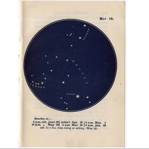 1948 BOOTES CONSTELLATION STARS Lithographie - Mini Konstellation Karte - original Vintage Druck - himmlische Astronomie - Nr. 19