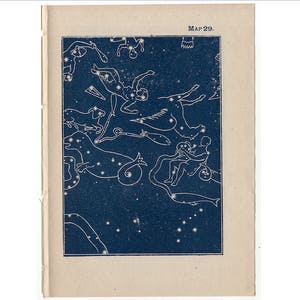 1944 CASSIOPEIA QUARTER otoño CONSTELLATION estrellas litografía - mini mapa de constelación - original impresión vintage astronomía celestial - no 29