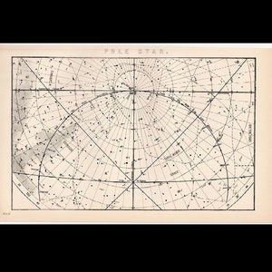 C. 1880 Litografía de la ESTRELLA POLE • grabado antiguo original • grabado de astronomía • Estrella del Norte • grabado Polaris • en la constelación de la Osa Menor