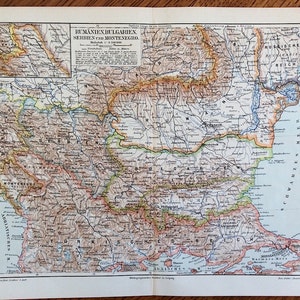 c. 1894 ROMANIA BULGARIA map • Serbia Montenegro • original antique print • cartography lithograph print from 1894 - globe guide atlas plan