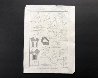 ok. 1784 MATEMATYKA GEOMETRIA grawerunek - oryginalny starodawny druk - nauka liczb druk - wydruk matematyczny - wydruk matematyczny