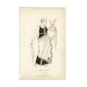 c. 1809 GRECIAN FEMALE MOURNING print • original antique print  • Greece print • Greek costume • mourning dress • historical fashion print