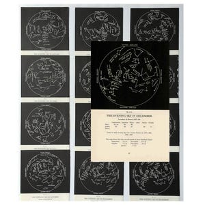 H. 1977 STERNBILDER-KALENDER Drucke • 12 originale vintage Drucke - 12 himmlische Sternenkarten - Astronomie Sternzeichen Horoskop