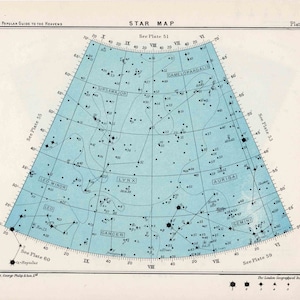 1955 sterrenkaart Arc 54 of 53 constellaties originele vintage hemelse print