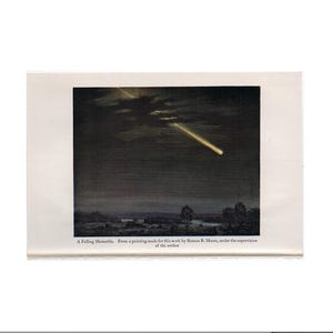 FALLANDE METEORIT-tryck ca 1934 - original vintage-tryck - eldklot - stjärnfall - fallande stjärna - himmelsk astronomi - Bolide-meteor