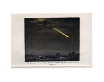 FALLING METEORITE print c. 1934 - original vintage print - fireball - shooting star - falling star - celestial astronomy - Bolide meteor