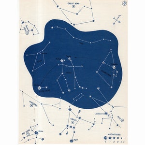 CONSTELLATION STAR MAP c. 1966 - impresión de astronomía vintage - impresión celeste azul - no. 8 - Constelaciones del norte