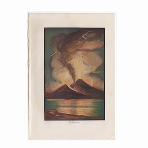 c. 1902 A VOLCANO lithograph • original antique print • Wonders of the Earth Sea & Sky • volcanic eruption • geology print • Earth print