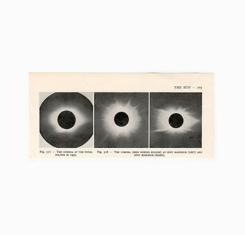 c. 1959 TOTAL SOLAR ECLIPSE lithograph original vintage print total eclipse print astronomy solar corona celestial Solar eclipse image 1