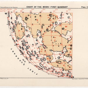 C. 1910 MOON CHART - original antiken Druck - Mond Astronomie Druck - Mondkarte - Quadrant Nr. 1