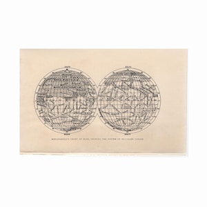 c.1909 CHART OF MARS Druck • antiker Originaldruck • himmlischer Druck - Schiaparelli Karte - Planeten Druck - Sonnensystem Druck - Astronomie