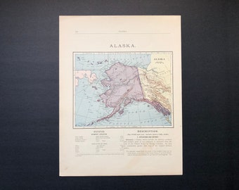c. 1887 ALASKA MAP •  original antique map • antique print • United States of America • map of the USA • pre statehood!