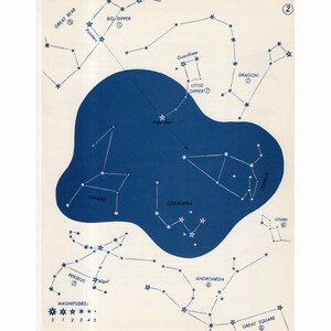 CONSTELLATION STAR MAP c. 1966 - impresión de astronomía vintage - impresión celeste azul - no. 2 - Constelaciones del norte