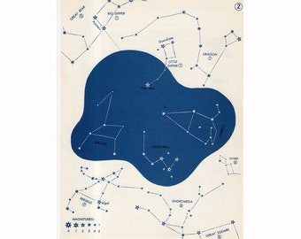 CONSTELLATION STAR MAP c. 1966 - impresión de astronomía vintage - impresión celeste azul - no. 2 - Constelaciones del norte