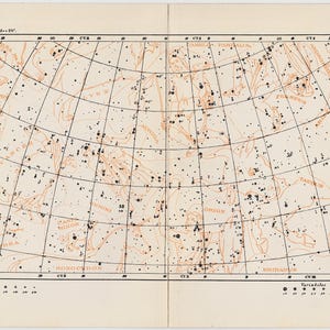 c. 1908 MAPA DE CONSTELACIONES V • impresión antigua original • impresión de astronomía celestial • osa leo cáncer géminis orión unicornio tauro perseo