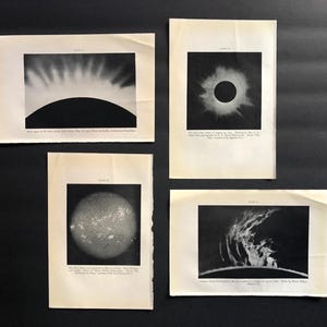c. 1934 THE SUN • set of 4 original vintage prints •  astronomy print • solar corona - solar eclipse • this set has slightly yellow edges