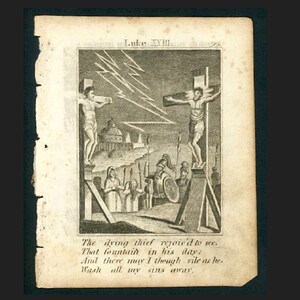 tiny! c. 1825 THE CRUCIFIXION engraving • Scripture History • original antique print • religious art • illustrated Bible • Luke XXIII