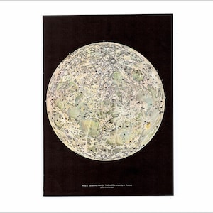 c. 1959 MONDKARTE-Lithographie • Original Vintage-Druck • - Astronomie-Druck • Sonnensystem-Druck - Vollmond-Druck - Mondkunst