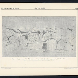 H. 1910 KARTE VON MARS Lithographie • Astronomie Druck • Planeten Druck • Sonnensystem Druck • Schiaparelli Karte • Himmelskörper